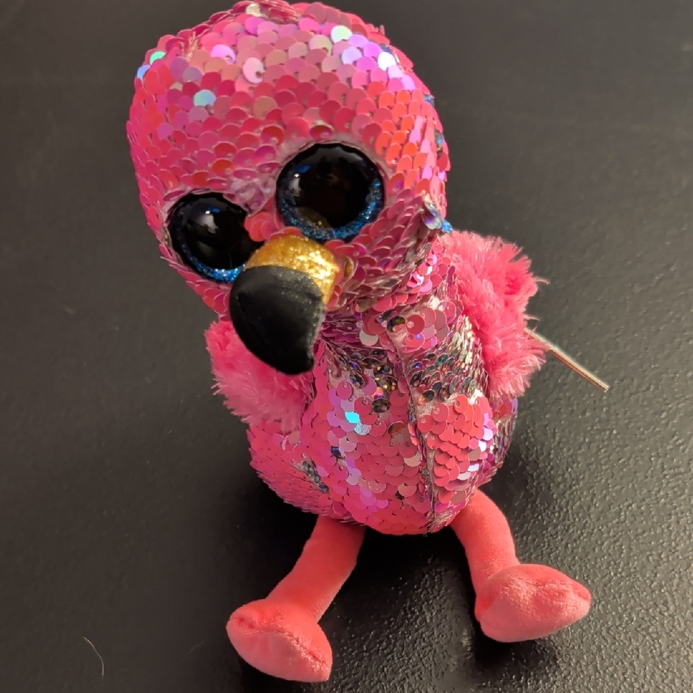 TY Flippables Limited Collection Pinky Glittery Pink Flamingo Toy for Pets